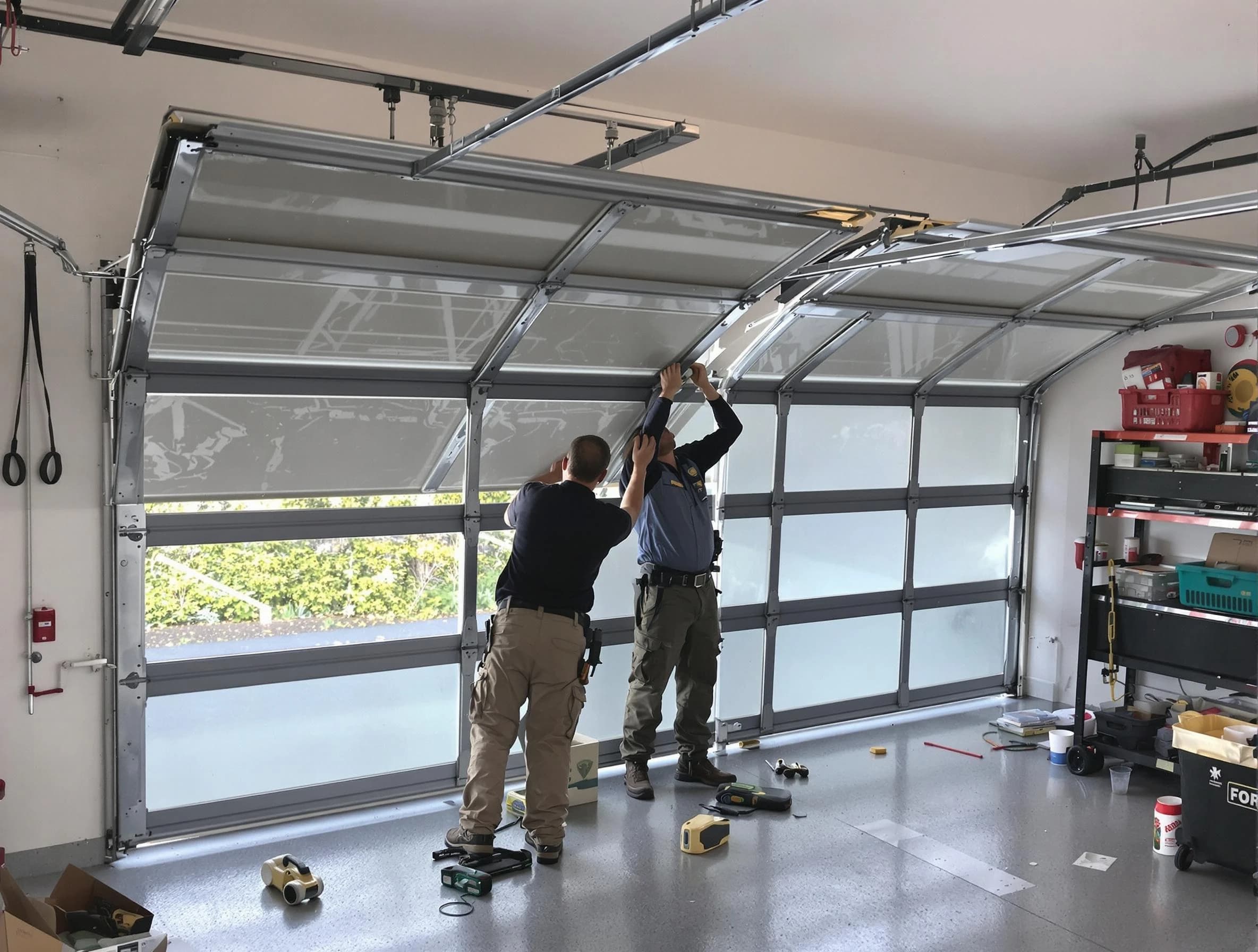 Brookfield Garage Door Repair expert performing precise panel replacement on Brookfield garage door